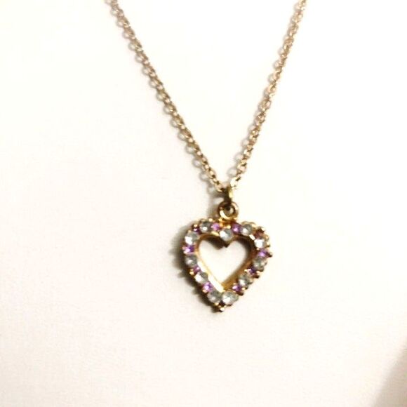 Open Heart Pendant Necklace Antiqued Gold Tone - Picture 1 of 7